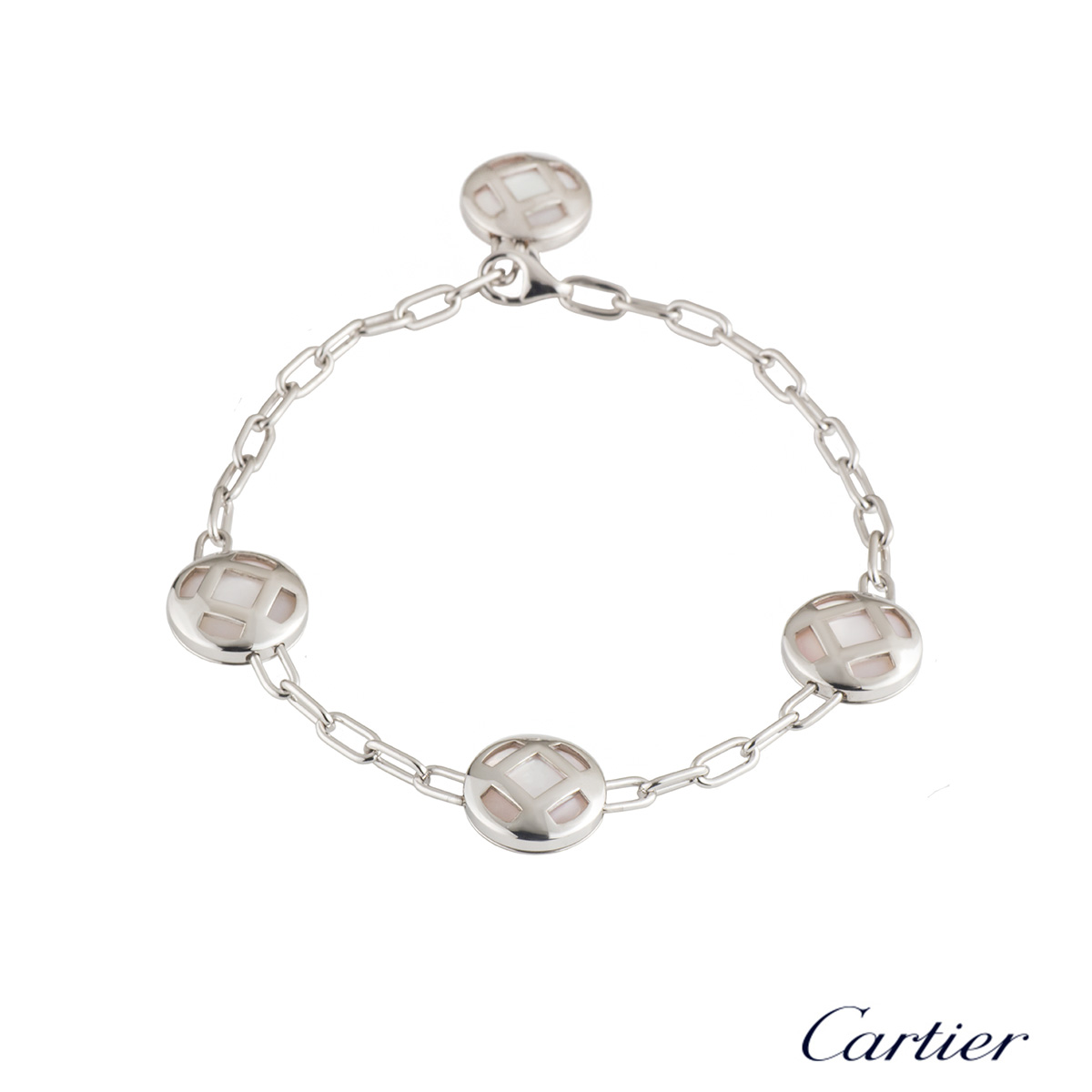 Cartier White Gold Mother of Pearl Pasha Bracelet | Rich Diamonds